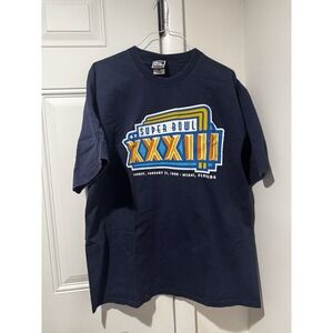 Vintage Men's Pro Player Blue Tee TShirt Super Bowl‎ Miami Florida 1999 XL 90s